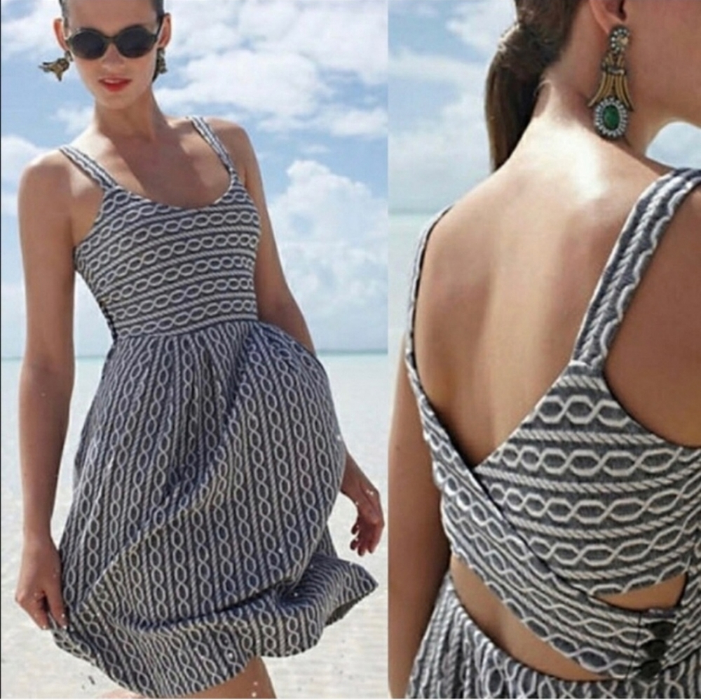 ANTHRO | Postmark Mona Cross Back Dress striped cutout black white sz L